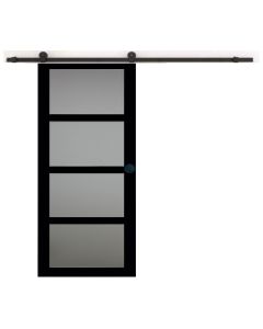 Porte Coulissante Telia Noir Vitrée H204 x L73 + Rail à roulettes et 2 Coquilles Noir