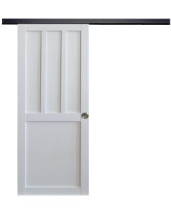 Porte Coulissante Atelier 2 panneaux blanc H204 x L83 + Rail Alu bandeau noir et 2 Coquilles