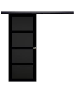 Porte Coulissante Telia noir 4 panneaux H204 x L83 + Rail Alu bandeau noir et 2 Coquilles