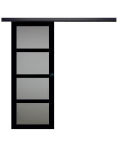 Porte Coulissante Telia Noir Vitrée H204 x l73 + Rail Alu bandeau noir et 2 Coquilles Noir