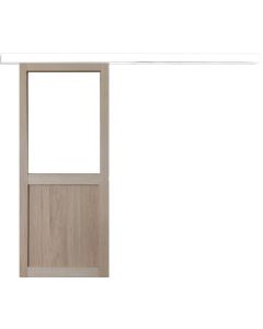 Porte Coulissante Atelier placage chene Vitree H204 x L83 + Rail Aluminium bandeau blanc