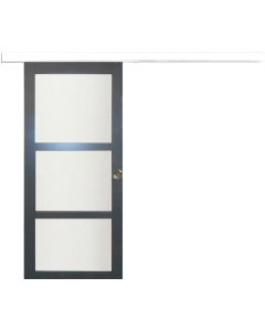 Porte Coulissante Blakeria Vitrée RAL7016 H204 x L93 + Rail Alu Bandeau Blanc et 2 Coquilles
