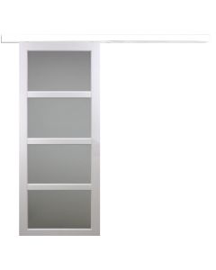 Porte Coulissante Tana blanc Vitrée H204 x L93 + Rail Alu bandeau blanc