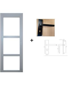 Bloc Porte Greyria Gris Clair RAL7035 Vitrage transparent H204 x L73 Poussant Gauche Cotes Tableau +Poignee