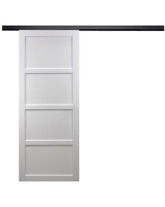 Porte Coulissante Tamera blanc 4 panneaux H204 x L93 + Rail Alu bandeau noir