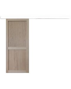 Porte Coulissante Atelier 2 Panneaux chene H204 x L73 + Rail Alu bandeau blanc
