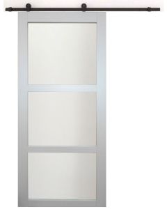 Porte Coulissante Greyria Gris Clair RAL7035 Vitree H204 x L93 + Rail Â roulettes Noir