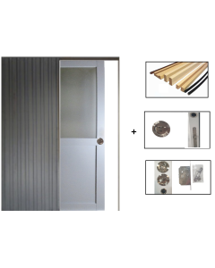 Porte Coulissante Athena RAL7035 Vitrée H204 x L83 + SYSTEME de galandage et kit de finition inclus