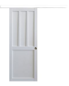 Porte Coulissante Atelier 2 panneaux blanc H204 x L83 + Rail Alu bandeau blanc et 2 Coquilles