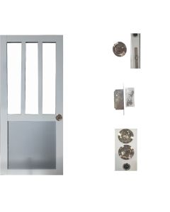 Porte Coulissante Atelier blanc et panneau Gris RAL7035 Vitree H204 x L73 + serrure à condamnation