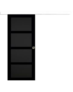 Porte Coulissante Telia noir 4 panneaux H204 x L83 + Rail Alu bandeau blanc et 2 Coquilles