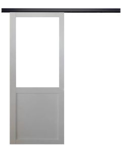 Porte Coulissante Atelier blanc H204 x L93 sans meneau + Rail Alu bandeau noir