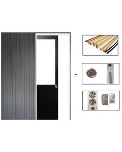 Porte Coulissante Atelier Noir H204 x L93 sans meneau + Systeme Galandage et kit de finition inclus
