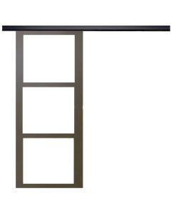 Porte Coulissante Marron Ral7006 Vitrage transparent H204 x L73 + Rail Alu Bandeau noir