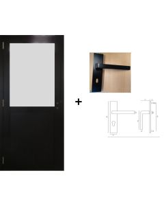 Bloc Porte Athena Noir H204 x L83 Poussant Droite Cotes Tableau +Poignée