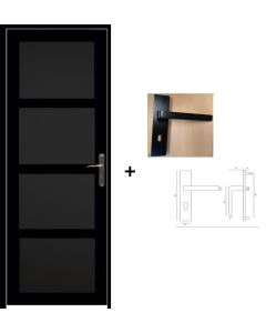 Bloc Porte Telia noir 4 panneaux H204 x L83 Poussant Gauche Cotes Tableau +Poignee