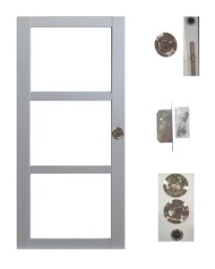 Porte Coulissante Greyria Gris Clair RAL7035 Vitrage transparent H204 x L83 + serrure à condamnation