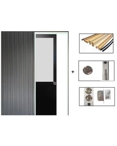 Porte Coulissant Athena Noir H204 x L83 + Systeme de Galandage et kit finition inclus