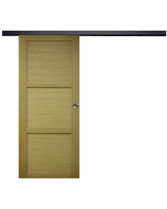 Porte Coulissante bois Ayous 3 Panneaux H204 x L73 + Rail alu Bandeau noir et 2 coquilles
