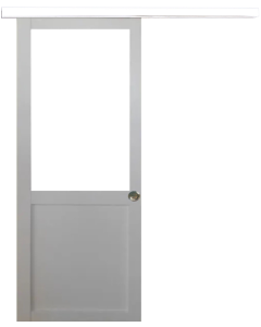 Porte Coulissante Atelier Blanc H204 x l73 sans meneau + Rail alu Bandeau Blanc et 2 Coquilles