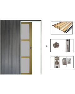 Porte Coulissante Ayous 3 Panneaux Gris RAL 7035 H204 x L83 + Systeme a Galandage et kit finition inclus