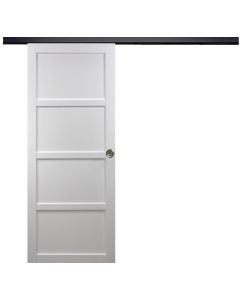 Porte Coulissante Tamera blanc 4 panneaux H204 x L93 + Rail Alu bandeau noir et 2 Coquilles