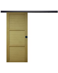 Porte Coulissante bois Ayous 3 Panneaux H204 x L83 + Rail alu Bandeau noir et 2 coquilles Noir