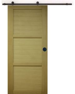 Porte Coulissante bois Ayous 3 Panneaux H204 x L73 + Rail à  roulettes Noir et 2 Coquilles Noir