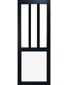 Porte Coulissante  Atelier noir et panneau blanc  Vitrée H204 x L83