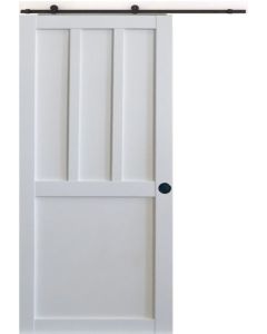 Porte Coulissante Atelier 2 panneaux blanc H204 x L83 + Rail à roulettes et 2 Coquilles Noir