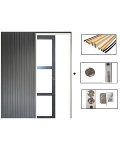 Porte Coulissante Blakeria Vitrage transparent RAL7016 H204 x L83 + SYSTEME de galandage et kit de finition inclus