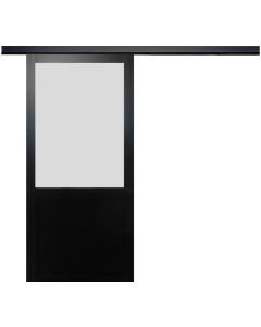 Porte Coulissant Athena Noir Vitree H204 x L73 + Rail alu Bandeau Noir