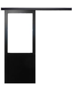 Porte Coulissant Atelier Noir Vitree H204 x L93 sans meneau + Rail alu Bandeau Noir