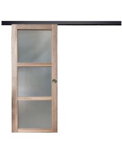 Porte Coulissante bois Frake Vitrée H204 x L83 + rail bandeau noir et 2 coquilles
