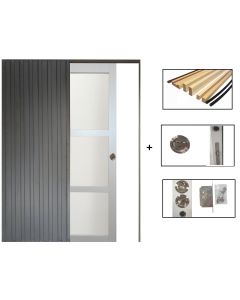 Porte Coulissante Greyria Gris Clair RAL7035 Vitree H204 x L73 + SYSTEME de galandage et kit de finition inclus