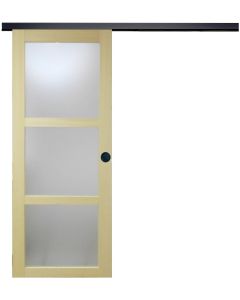 Porte Coulissante bois Ayous Vitrée H204 x L93 + Rail alu bandeau noir et 2 Coquilles Noir