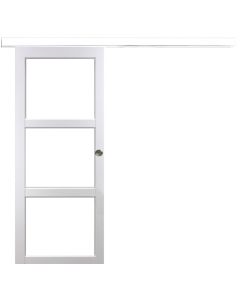 Porte Coulissante Kenya Blanc Vitrage transparent H204 x L73 + Rail Aluminium bandeau blanc et 2 Coquilles