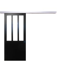 Porte Coulissant Atelier Noir H204 x L93 + Rail Alu et 2 Coquilles Noir