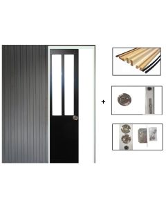Porte Coulissante Atelier Noir H204 x L93 + SYSTEME Galandage et kit de finition inclus