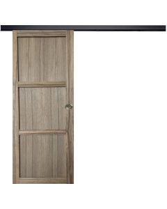 Porte Coulissante bois Frake 3 Panneaux H204 x L73 + rail bandeau noir et 2 coquilles